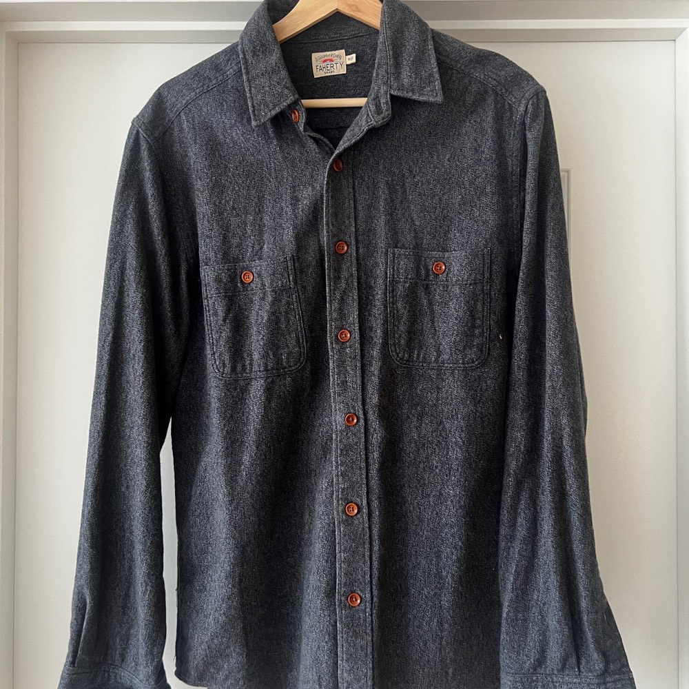 Faherty Charcoal Button-Down Shirt with Brown Accents